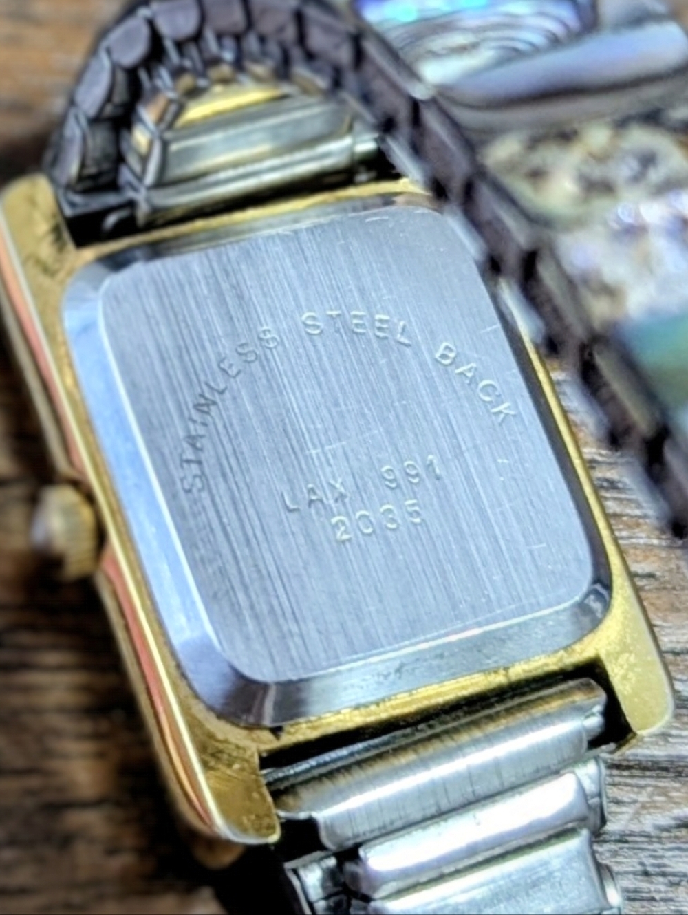 Abalone Shell Rectangular Gold-Tone Watch - Picture 6 of 6